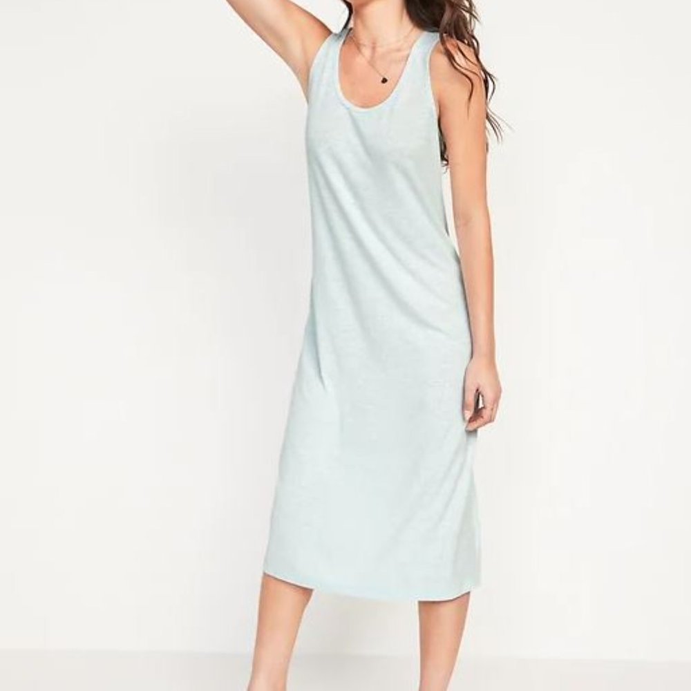 Old Navy Sleeveless Rib-Knit Linen-Blend Midi Shift Dress